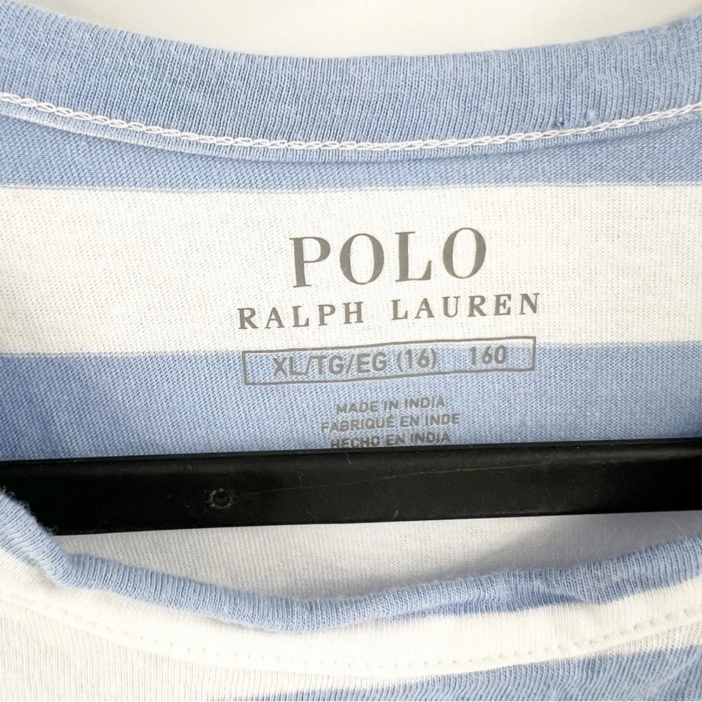 ✅ RALPH LAUREN GIRLS BLUE/WHITE‎ Striped Cotton Jersey Romper SIZE X-LARGE